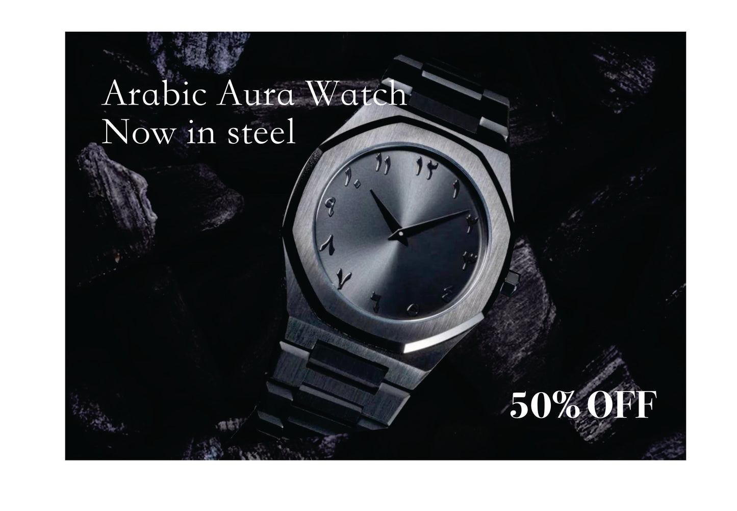 BLACK ARABIC AURA WATCH STAINLESS STEEL